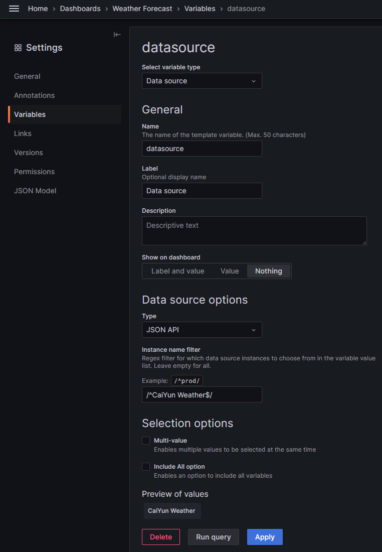 Datasource variable