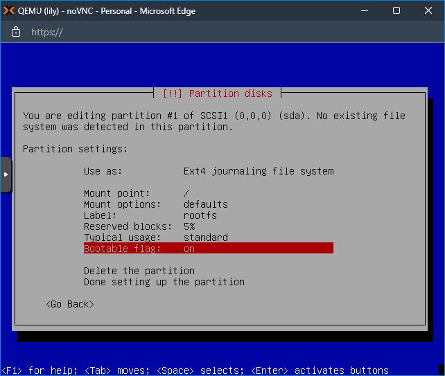 Configure disk partitions for Debian