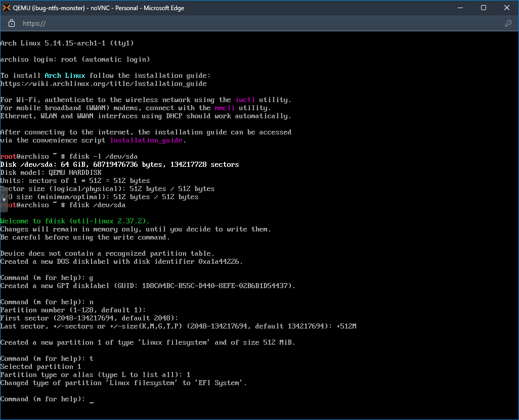 Partitioning in Arch ISO