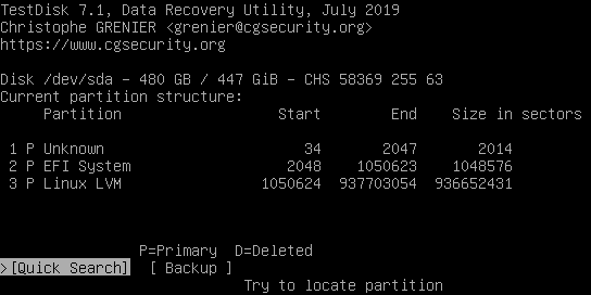 Testdisk partition analysis