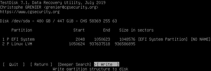 Testdisk confirm partitions
