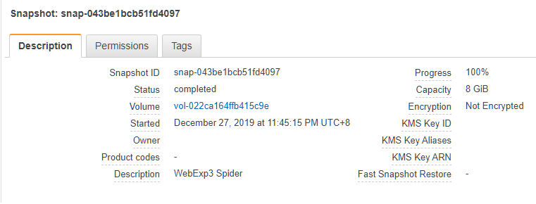 Snapshot of a spider instance