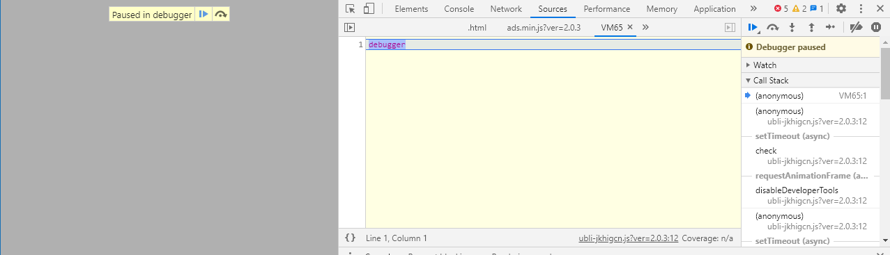 debugger paused